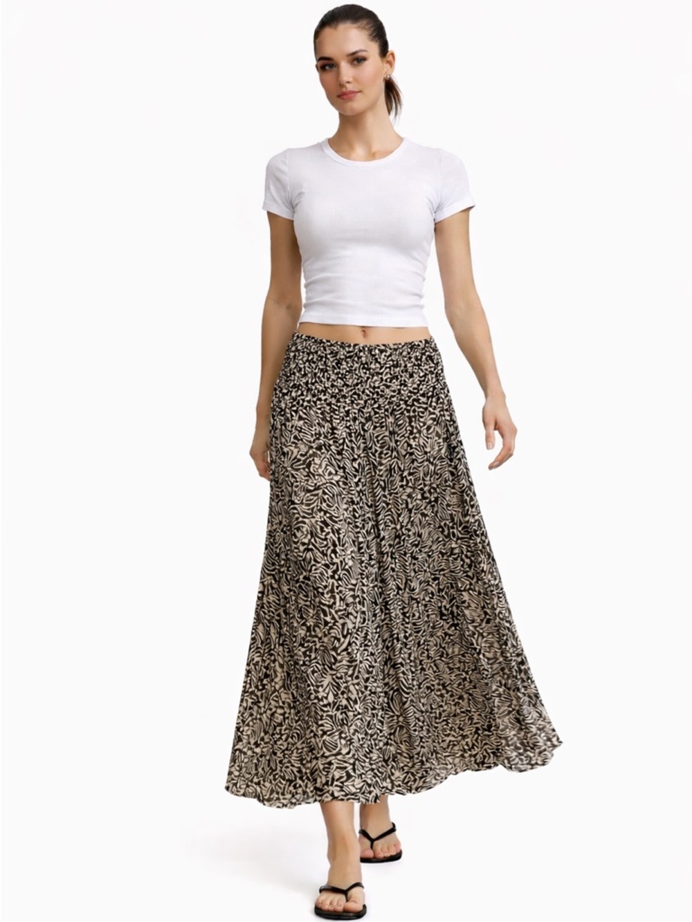 Philosophy Cotton Batik Midi Skirt Smocked Waist Womens Large Bohemian Abstract